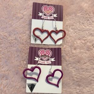 😊💗💗Super Cute Trendy Girl 2 Sets of Heart Earrings Purple & Red💗💗💗